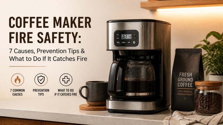 Featured image for coffee maker guide: Coffee Maker Fire Safety: 7 Causes, Prevention Tips & What to Do If It Catches Fire