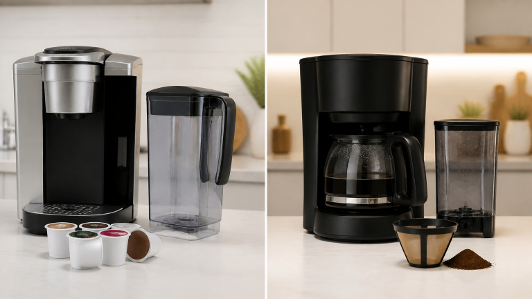 Cuisinart coffee maker displaying E07 error code on its control panel, with water reservoir partially removed for troubles...